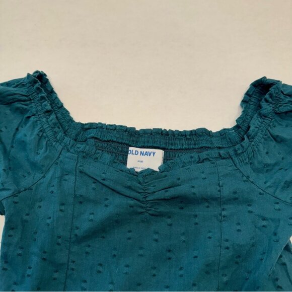 Old Navy Youth Girls Puff Sleeve Clip Dot Fit and Flare Teal Dress Size Medium - Picture 4 of 5
